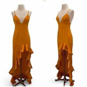 Lovers + Friends Aahmani Ruffle Gown in Orange Sunset Size Small Prom Cocktail